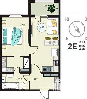 1-к квартира, вторичка, 42м2, 3/18 этаж