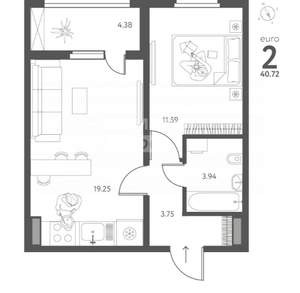 2-к квартира, вторичка, 41м2, 8/17 этаж