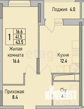 1-к квартира, строящийся дом, 44м2, 8/10 этаж