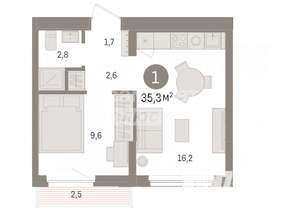 1-к квартира, вторичка, 35м2, 4/9 этаж