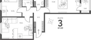 2-к квартира, сданный дом, 62м2, 17/17 этаж