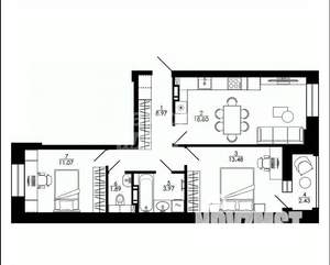 3-к квартира, строящийся дом, 63м2, 12/17 этаж