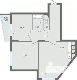3-к квартира, строящийся дом, 71м2, 8/17 этаж