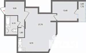 2-к квартира, строящийся дом, 68м2, 3/25 этаж