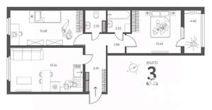 2-к квартира, строящийся дом, 65м2, 7/18 этаж