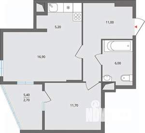 2-к квартира, строящийся дом, 55м2, 9/25 этаж