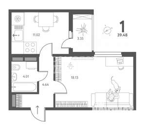 1-к квартира, вторичка, 39м2, 13/17 этаж
