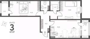 2-к квартира, вторичка, 67м2, 16/17 этаж