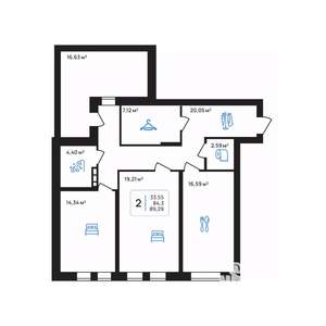 2-к квартира, строящийся дом, 89м2, 8/8 этаж