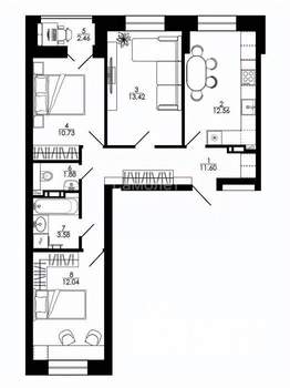 3-к квартира, строящийся дом, 70м2, 9/12 этаж