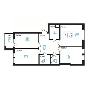 3-к квартира, строящийся дом, 96м2, 6/8 этаж