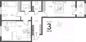 2-к квартира, вторичка, 64м2, 5/17 этаж