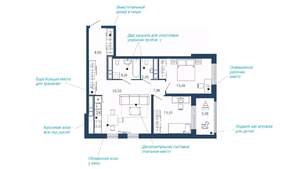 2-к квартира, вторичка, 71м2, 7/22 этаж