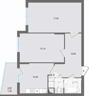 2-к квартира, строящийся дом, 61м2, 17/17 этаж