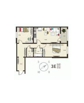 2-к квартира, вторичка, 67м2, 2/17 этаж