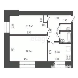 2-к квартира, вторичка, 45м2, 1/9 этаж