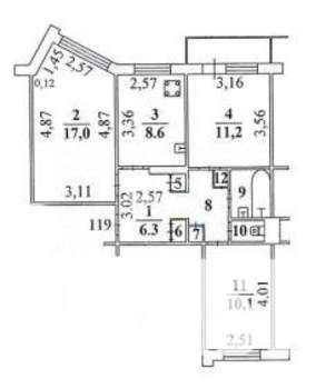 3-к квартира, вторичка, 63м2, 7/9 этаж