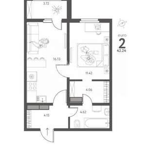 2-к квартира, вторичка, 42м2, 2/17 этаж