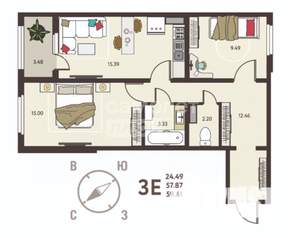 2-к квартира, вторичка, 60м2, 11/18 этаж