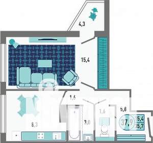 1-к квартира, строящийся дом, 38м2, 3/18 этаж