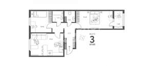 2-к квартира, вторичка, 62м2, 2/17 этаж