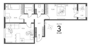 3-к квартира, вторичка, 62м2, 2/17 этаж