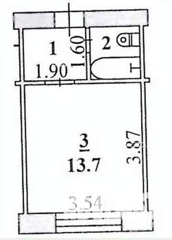 1-к квартира, вторичка, 19м2, 5/5 этаж