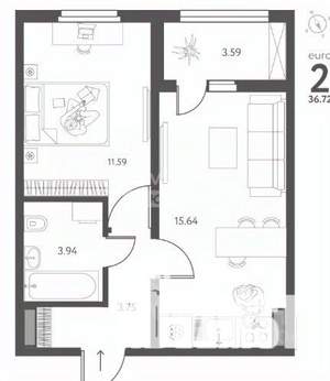 1-к квартира, вторичка, 37м2, 4/17 этаж