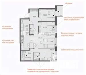 3-к квартира, вторичка, 90м2, 7/25 этаж