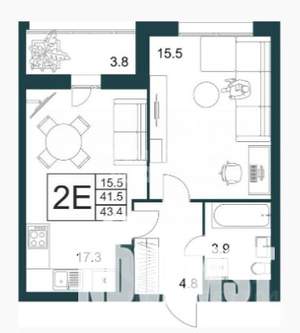 1-к квартира, вторичка, 44м2, 10/21 этаж