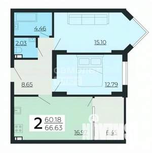 2-к квартира, вторичка, 66м2, 22/24 этаж