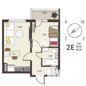 1-к квартира, вторичка, 31м2, 13/18 этаж