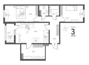 2-к квартира, вторичка, 62м2, 3/17 этаж