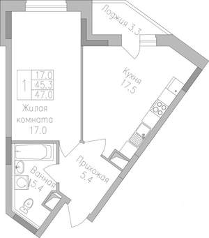 1-к квартира, строящийся дом, 47м2, 3/19 этаж
