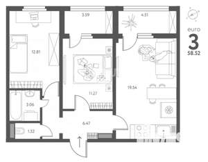 3-к квартира, вторичка, 59м2, 16/17 этаж