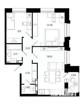 2-к квартира, вторичка, 59м2, 11/15 этаж