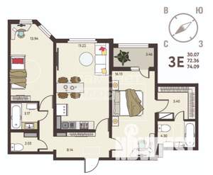 2-к квартира, вторичка, 74м2, 10/18 этаж