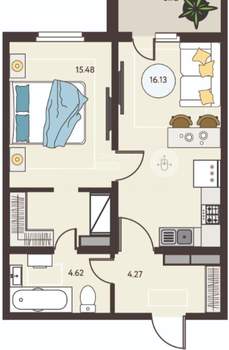 1-к квартира, вторичка, 42м2, 16/18 этаж