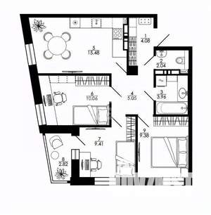 3-к квартира, вторичка, 62м2, 25/25 этаж
