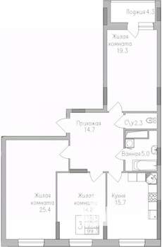 2-к квартира, вторичка, 74м2, 7/17 этаж