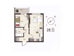 2-к квартира, строящийся дом, 32м2, 2/18 этаж