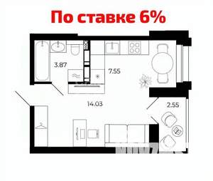 Студия квартира, вторичка, 28м2, 6/15 этаж
