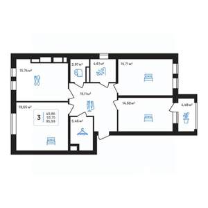 3-к квартира, строящийся дом, 96м2, 6/8 этаж