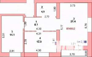 2-к квартира, вторичка, 63м2, 1/3 этаж