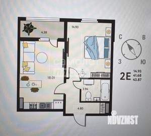 1-к квартира, вторичка, 44м2, 15/17 этаж