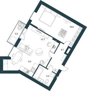 2-к квартира, вторичка, 57м2, 10/19 этаж