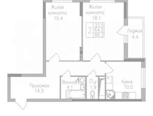 2-к квартира, вторичка, 66м2, 6/19 этаж