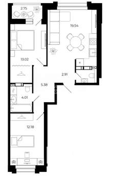2-к квартира, вторичка, 51м2, 10/15 этаж