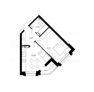 1-к квартира, вторичка, 42м2, 6/12 этаж
