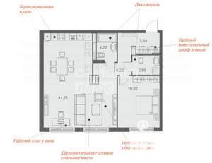 1-к квартира, сданный дом, 78м2, 4/25 этаж